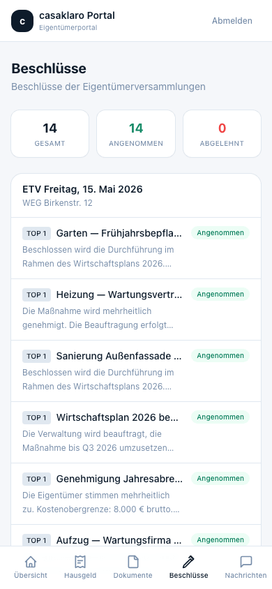 Portal — Beschlüsse mit Abstimmung