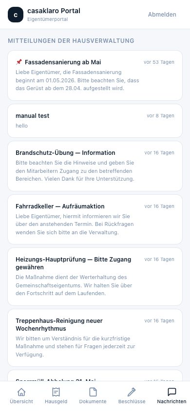 Portal — Nachrichten mit Statusverfolgung